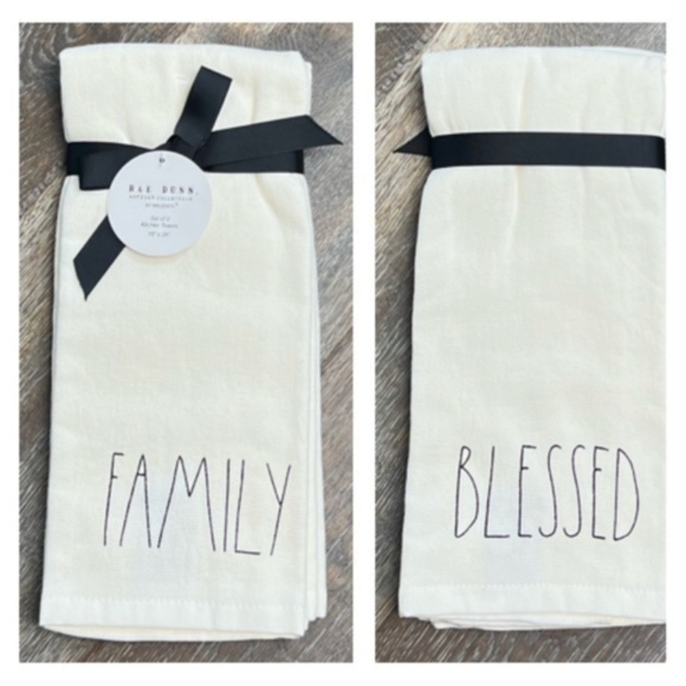 Rae Dunn - 4/$98 - Family/Blessed’ Dish towels (2). NWT *Last One!
